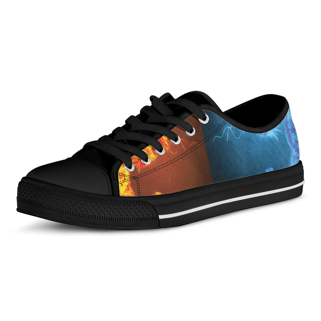 Fire And Ice Dragons Print Black Low Top Shoes