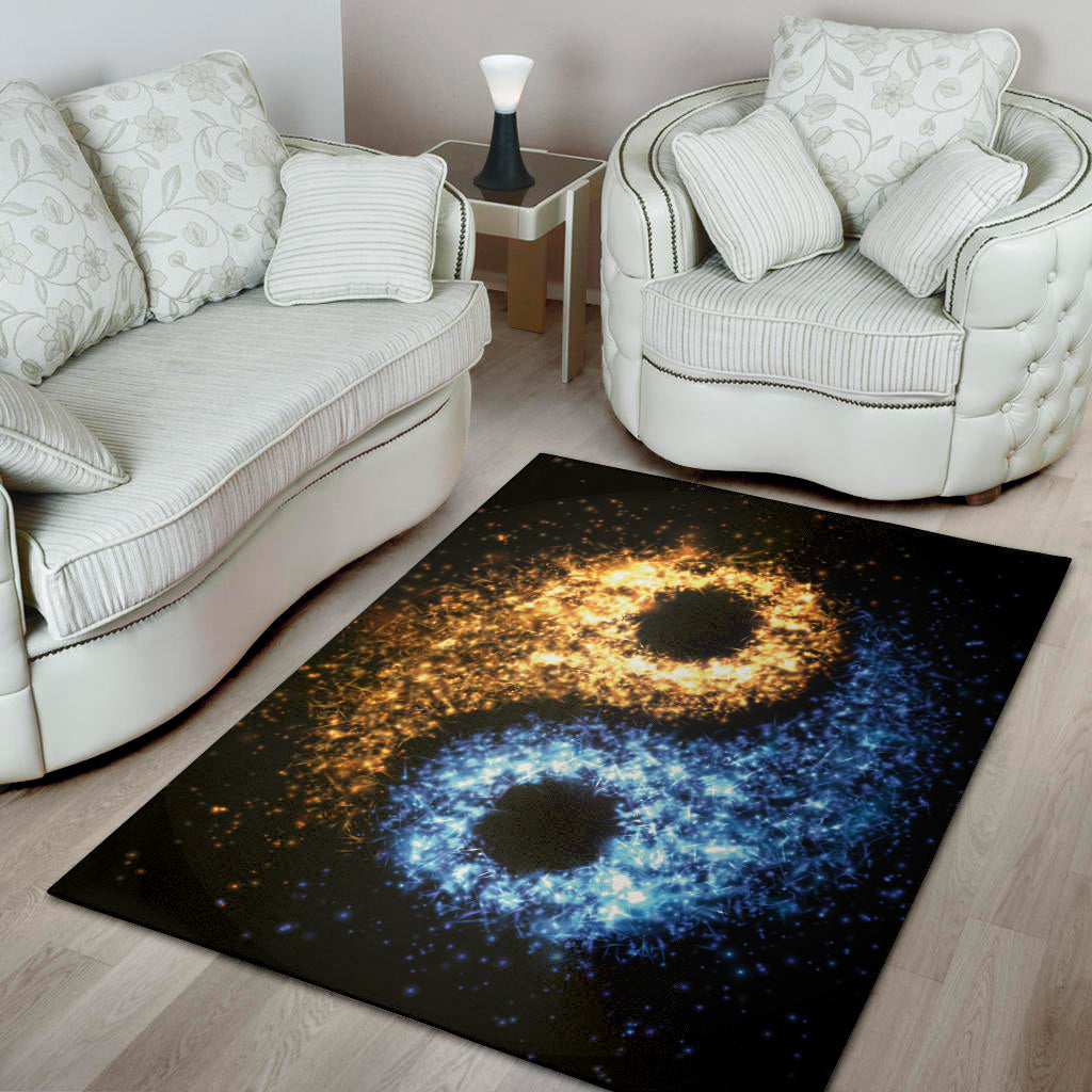 Fire And Ice Sparkle Yin Yang Print Area Rug