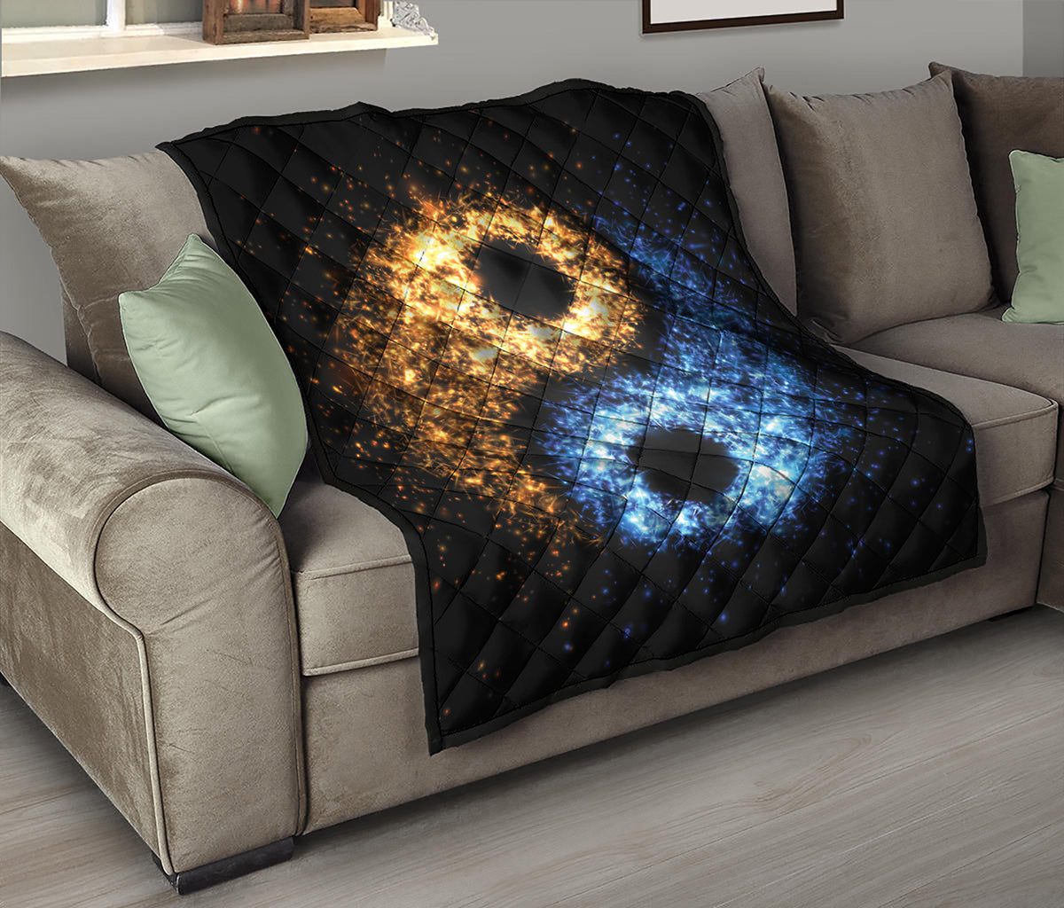 Fire And Ice Sparkle Yin Yang Print Quilt