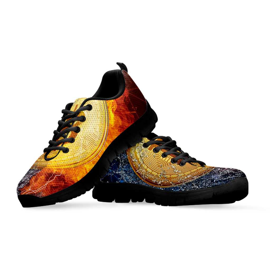 Fire And Water Bitcoin Print Black Sneakers