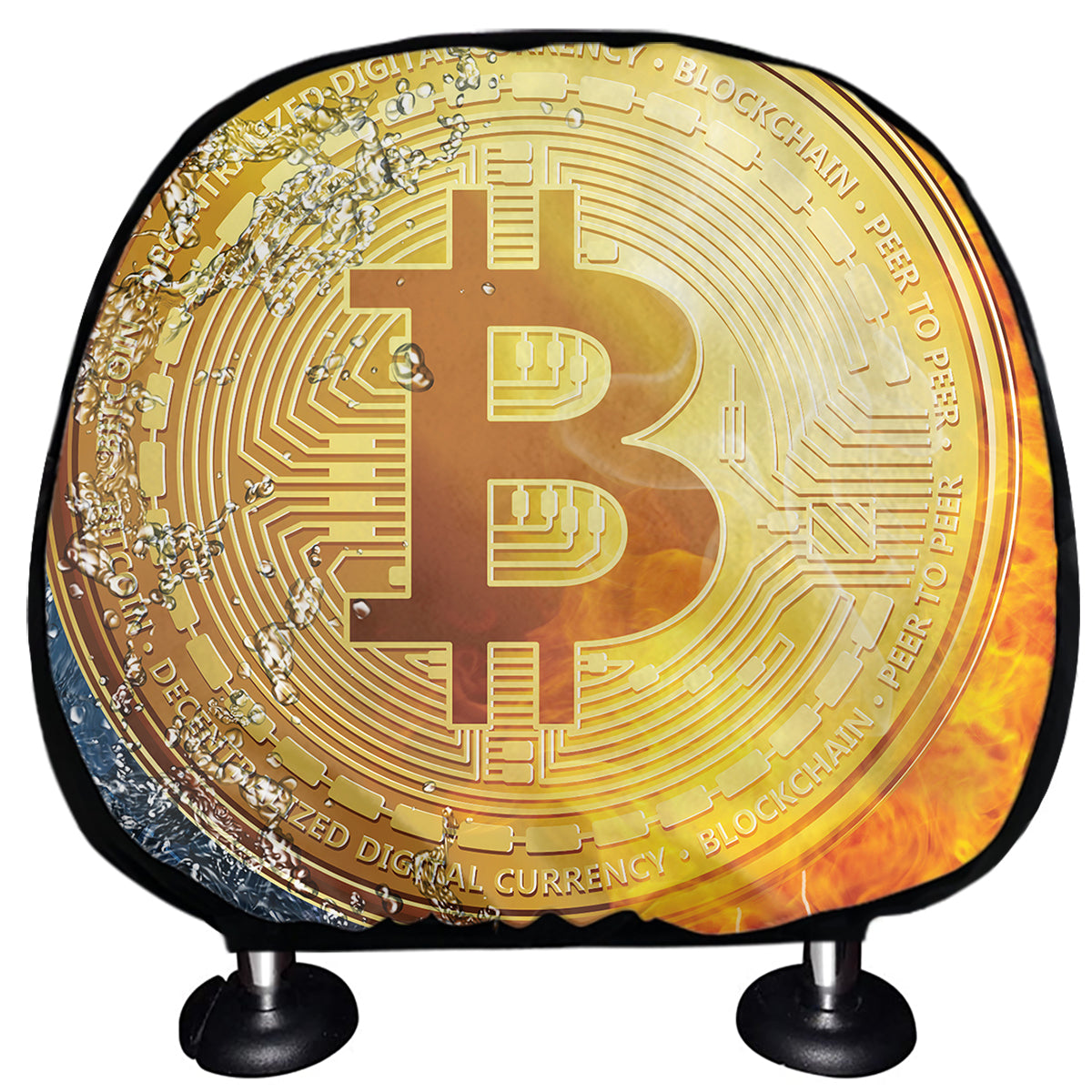 Fire And Water Bitcoin Print Car Headrest Covers