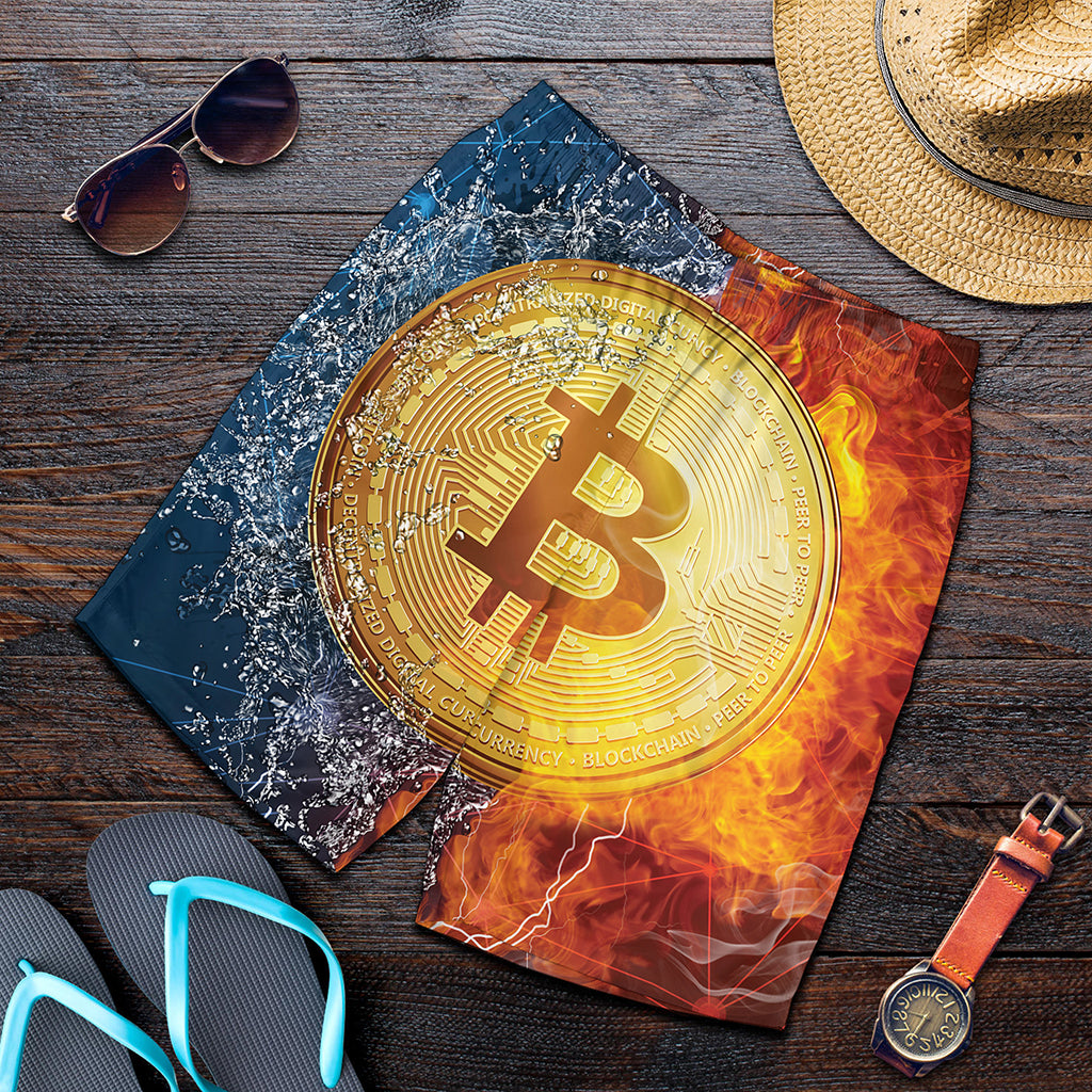 Fire And Water Bitcoin Print Men's Shorts