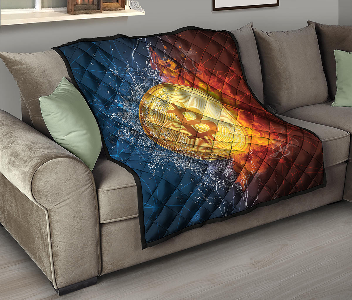 Fire And Water Bitcoin Print Quilt