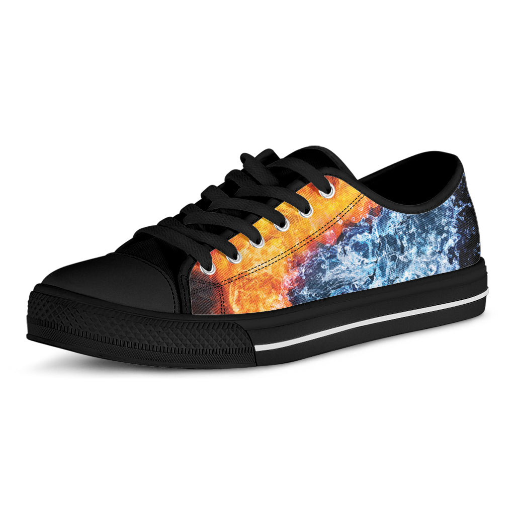 Fire And Water Yin Yang Print Black Low Top Shoes