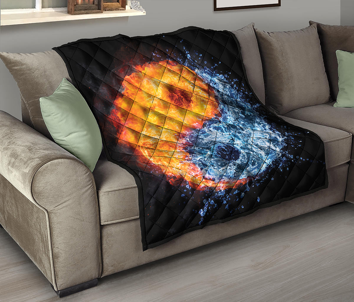 Fire And Water Yin Yang Print Quilt