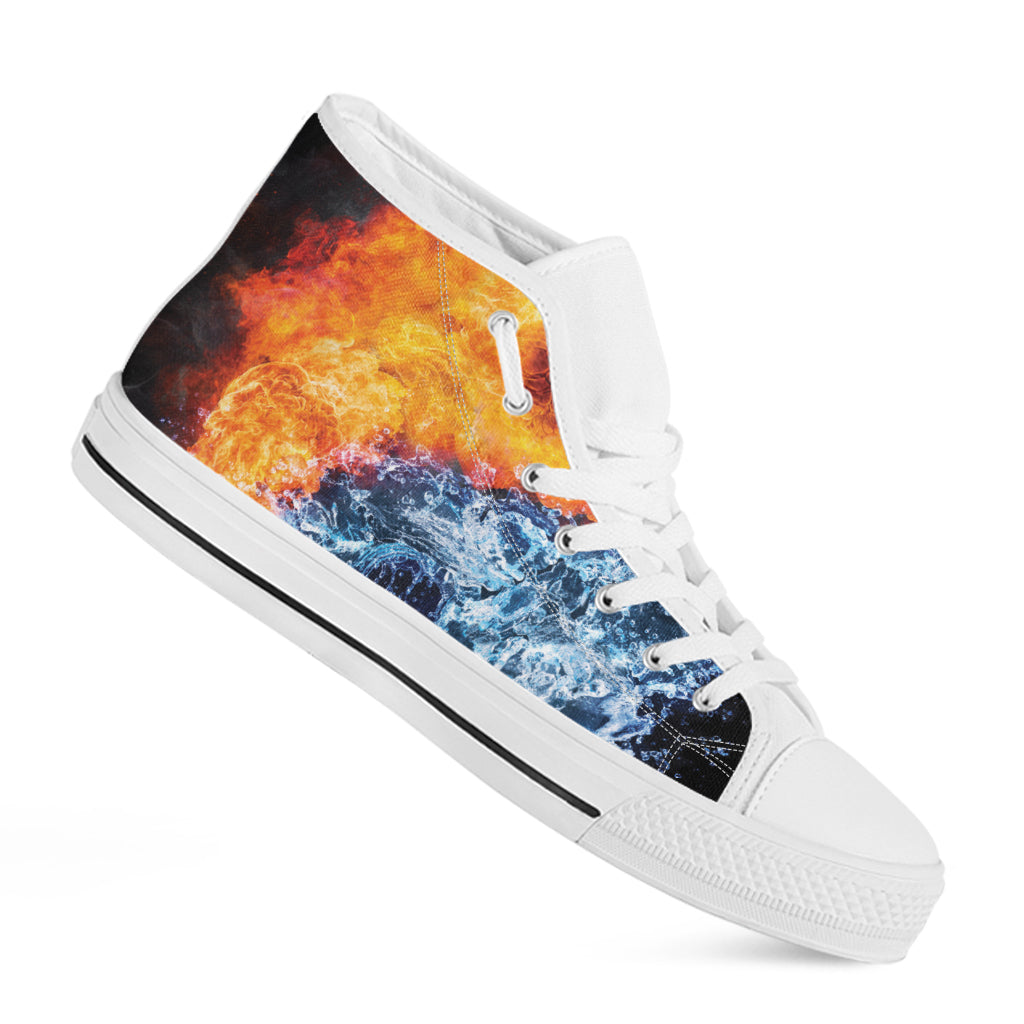 Fire And Water Yin Yang Print White High Top Shoes