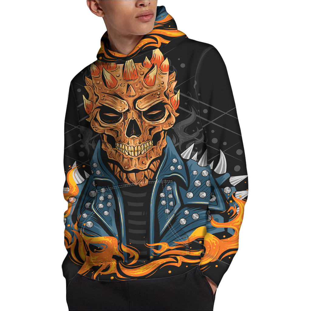Fire Punk Devil Print Pullover Hoodie