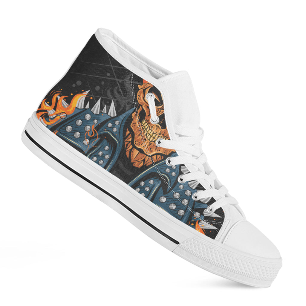Fire Punk Devil Print White High Top Shoes