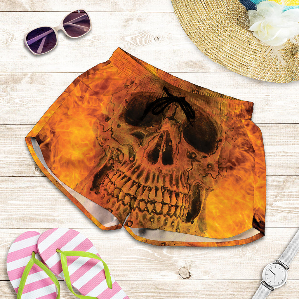 Fire Skull Print Women's Shorts