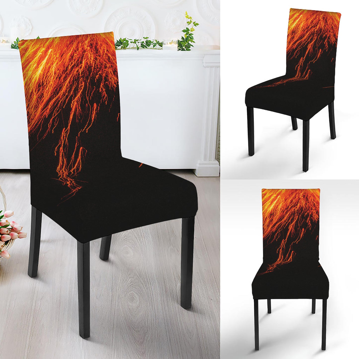 Fire Volcano Print Dining Chair Slipcover