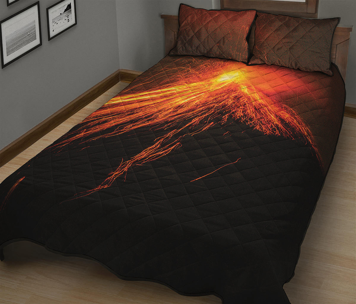 Fire Volcano Print Quilt Bed Set