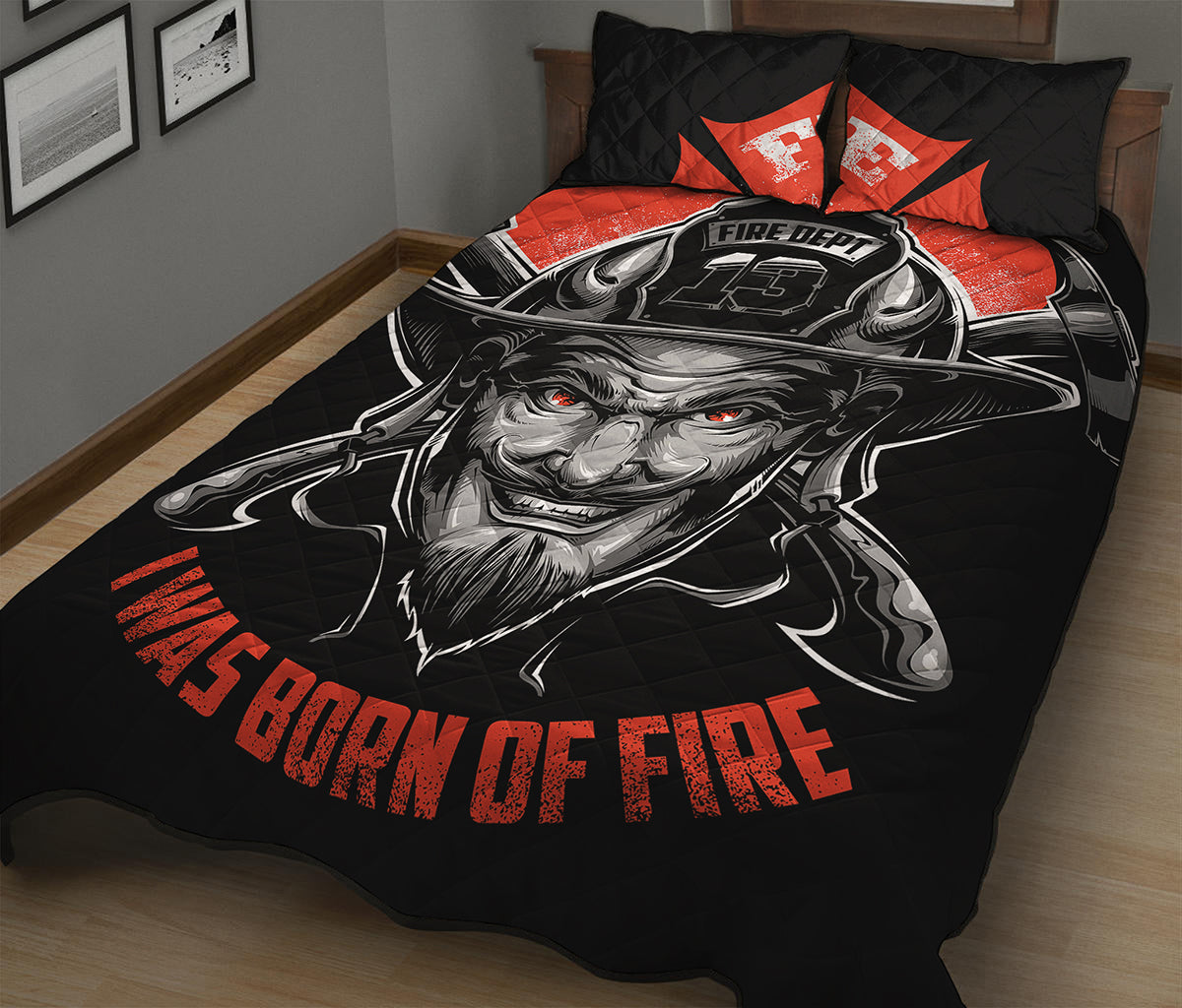 Firefighter Devil Print Quilt Bed Set