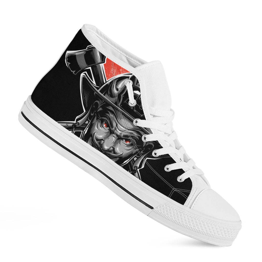 Firefighter Devil Print White High Top Shoes