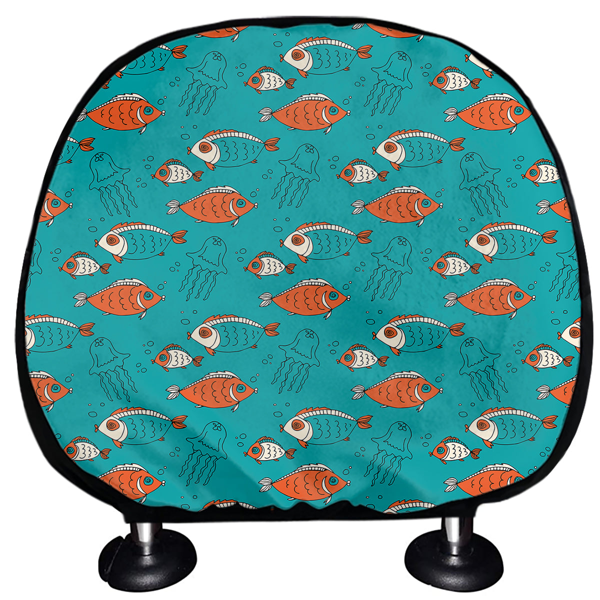 Fish And Jellyfish Pattern Print Car Headrest Covers