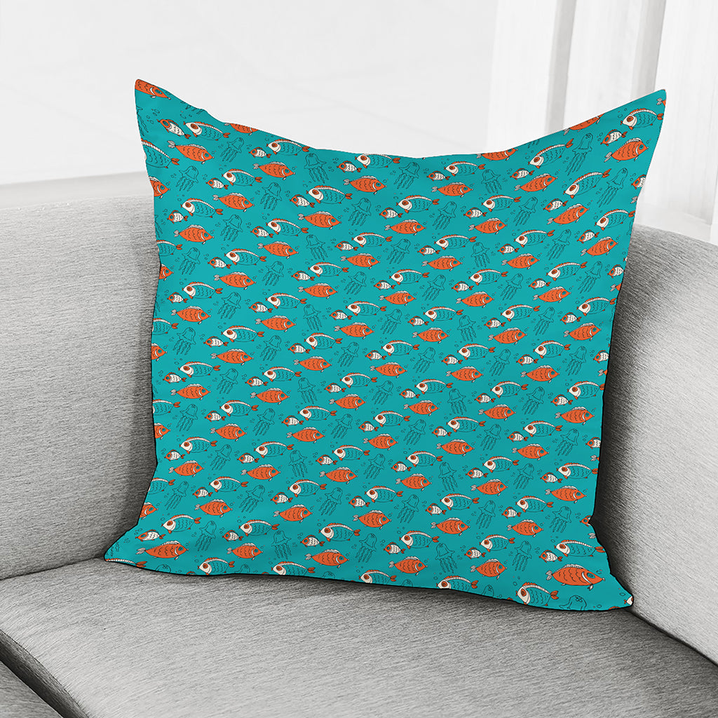 Fish And Jellyfish Pattern Print Pillow Cover