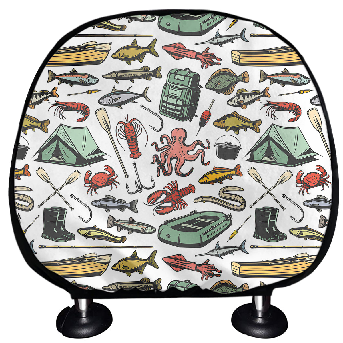 Fishing Equipment Pattern Print Car Headrest Covers