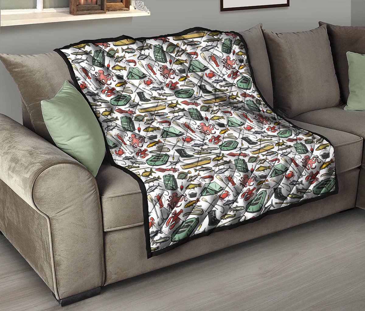 Fishing Equipment Pattern Print Quilt