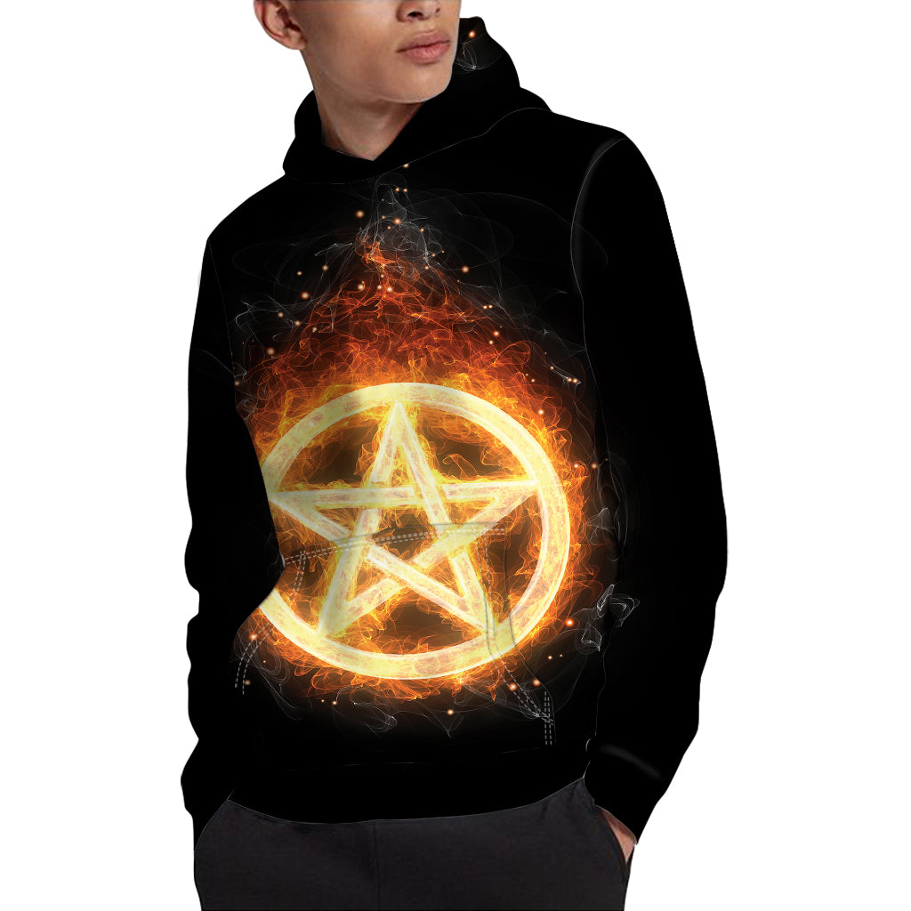 Flame Pentagram Print Pullover Hoodie