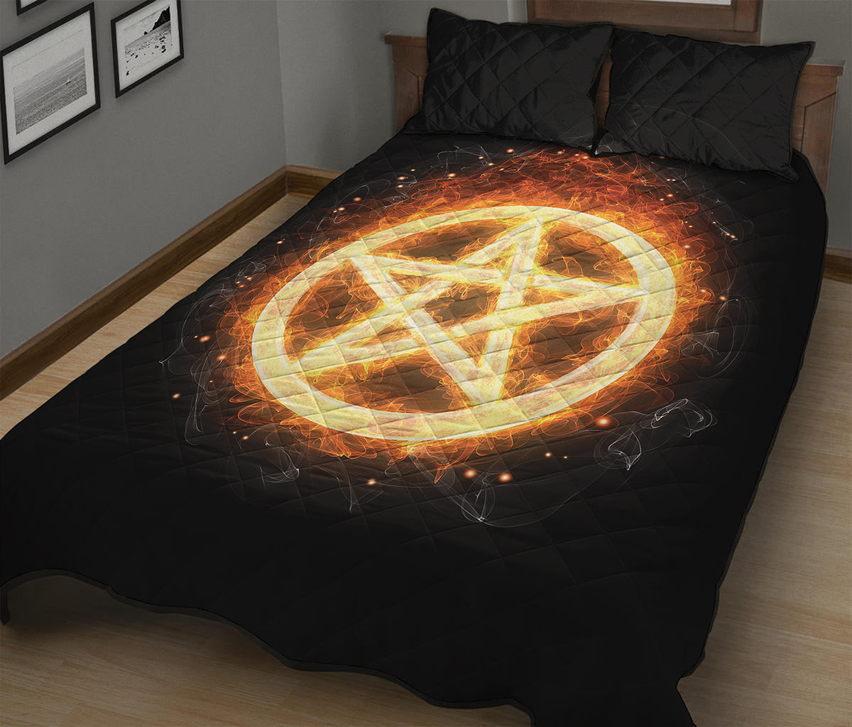 Flame Pentagram Print Quilt Bed Set