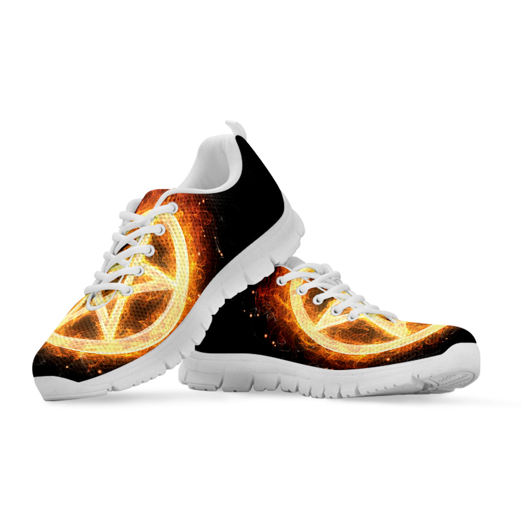 Flame Pentagram Print White Sneakers