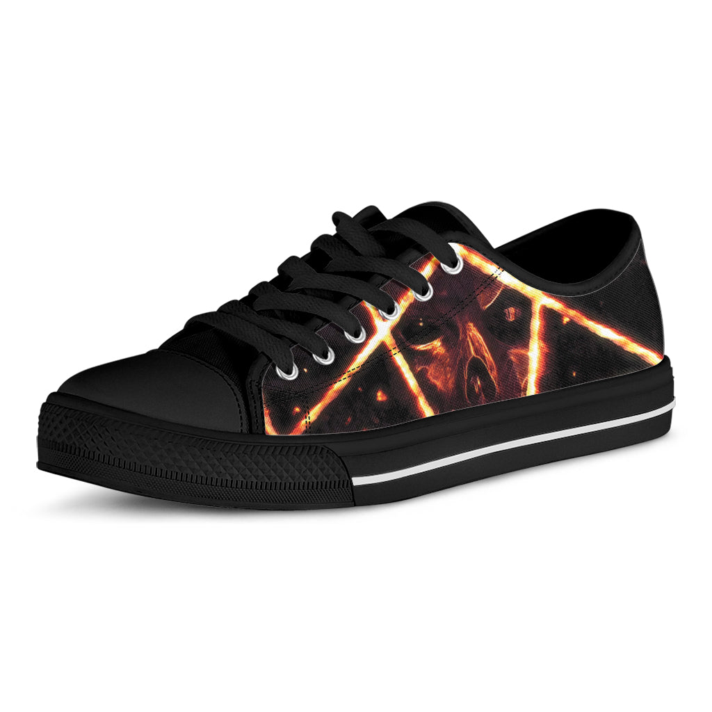 Flame Satanic Pentagram Print Black Low Top Shoes
