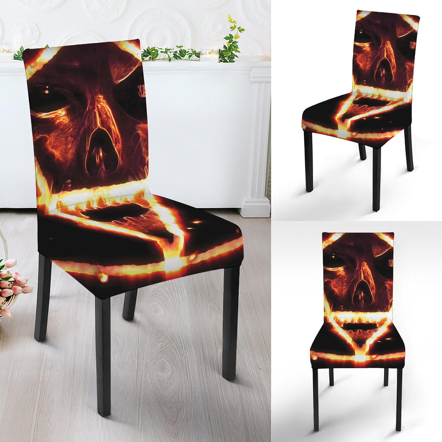 Flame Satanic Pentagram Print Dining Chair Slipcover