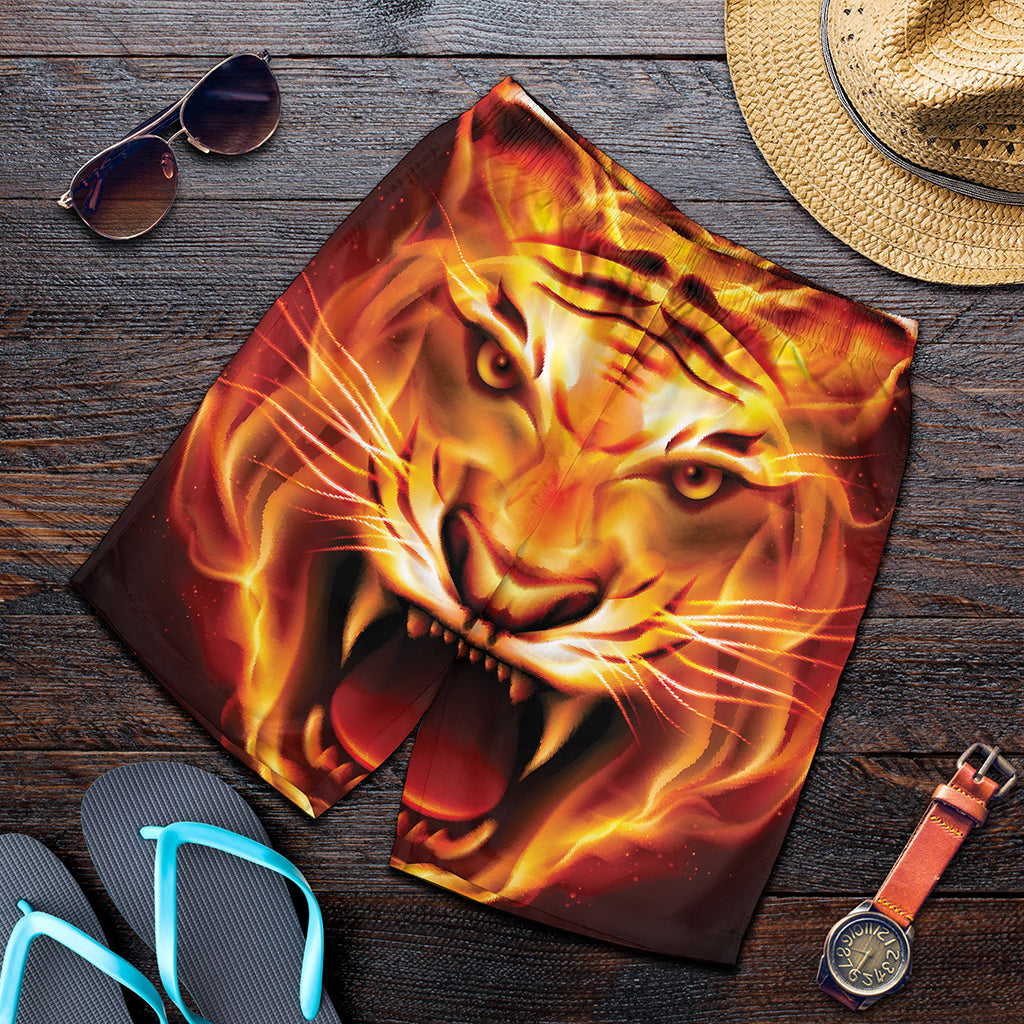 Flame Tiger Print Men's Shorts