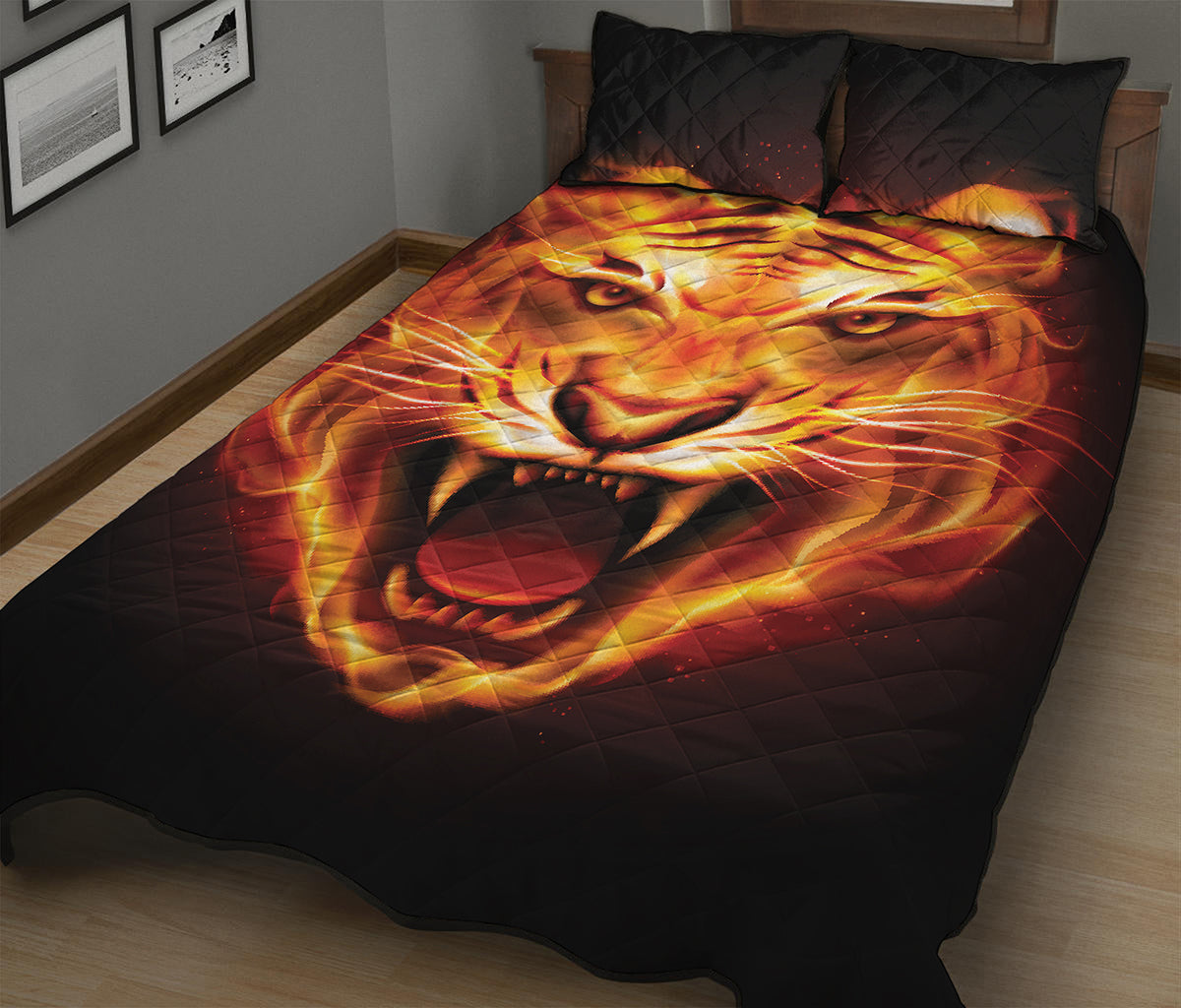 Flame Tiger Print Quilt Bed Set