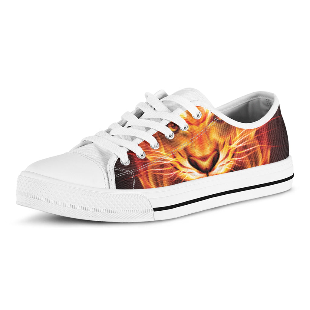 Flame Tiger Print White Low Top Shoes