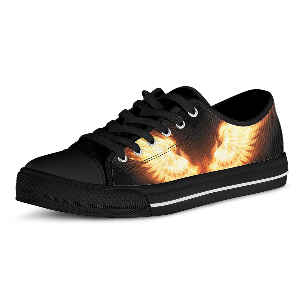 Flame Wings Print Black Low Top Shoes