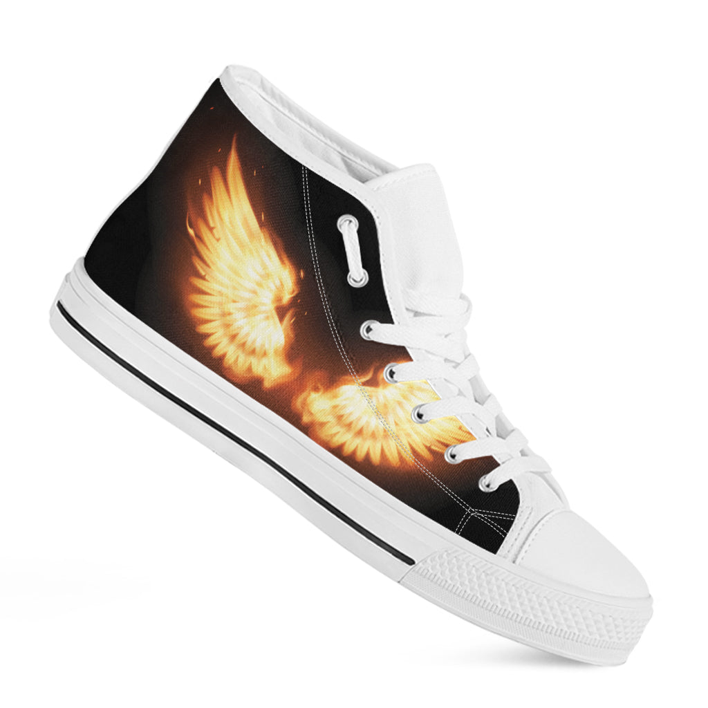Flame Wings Print White High Top Shoes
