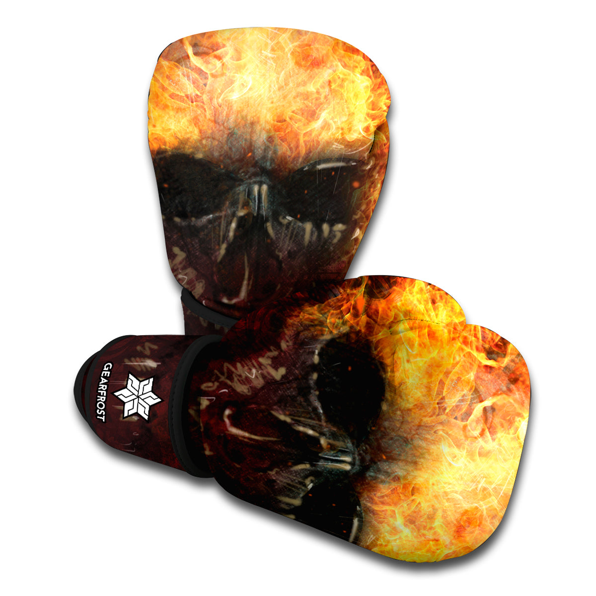 Flaming Demon Skull Print Boxing Gloves GearFrost