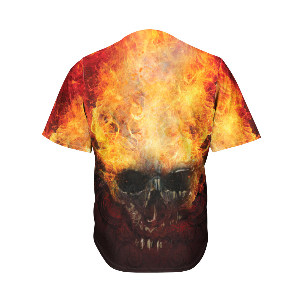 Flaming Demon Skull Print Men's Baseball Jersey