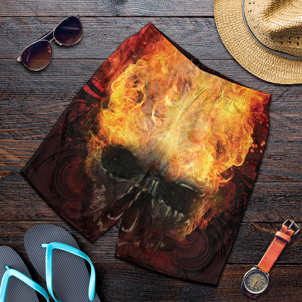 Flaming Demon Skull Print Men's Shorts