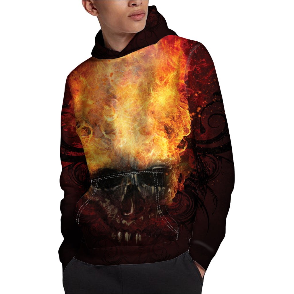Flaming Demon Skull Print Pullover Hoodie