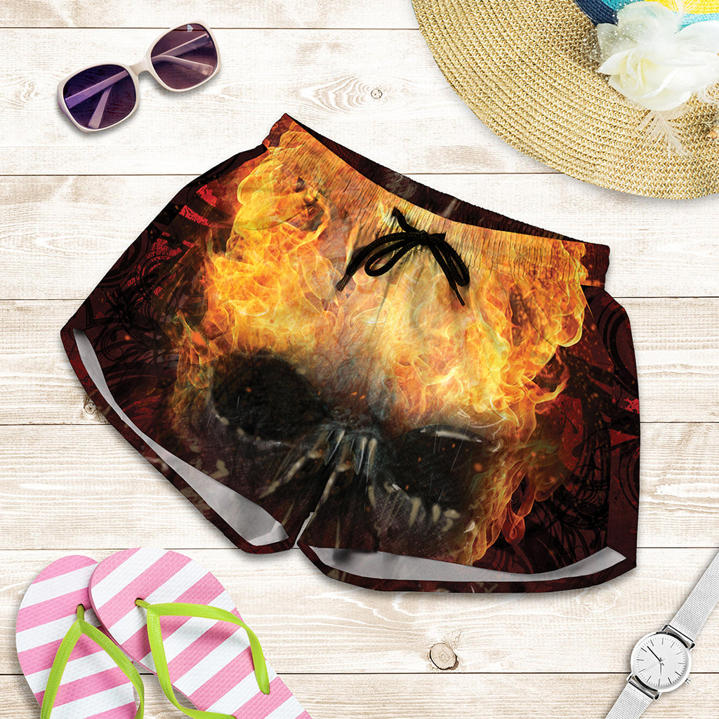 Flaming Demon Skull Print Women's Shorts