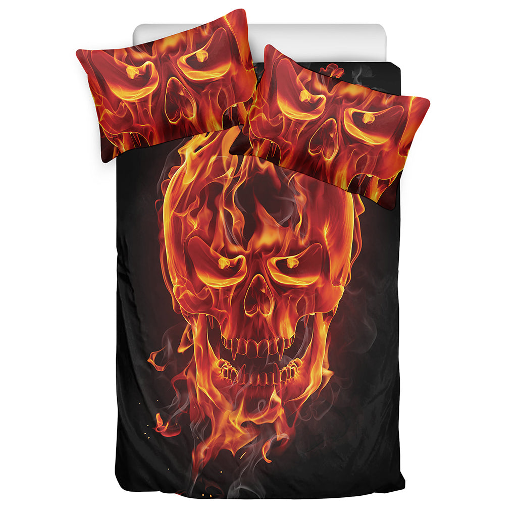 Flaming Evil Skull Print Duvet Cover Bedding Set