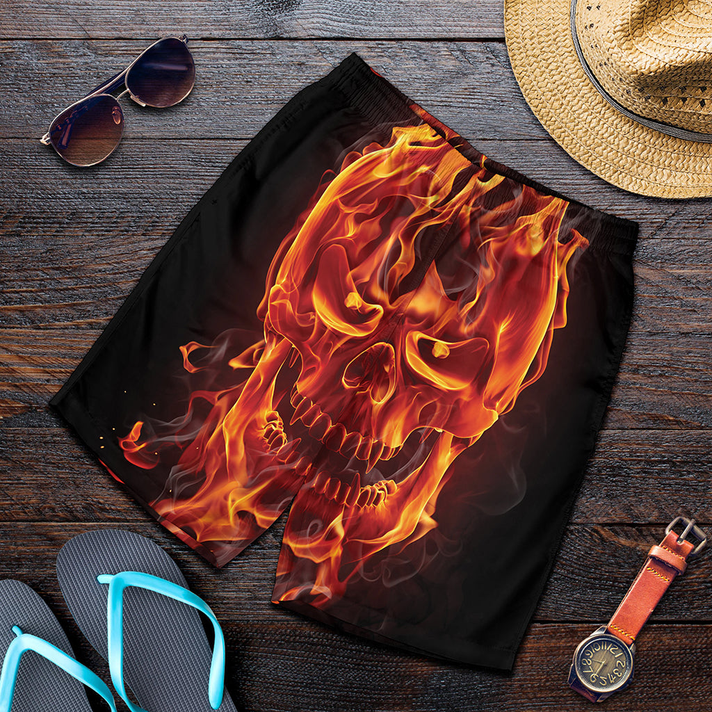 Flaming Evil Skull Print Men's Shorts