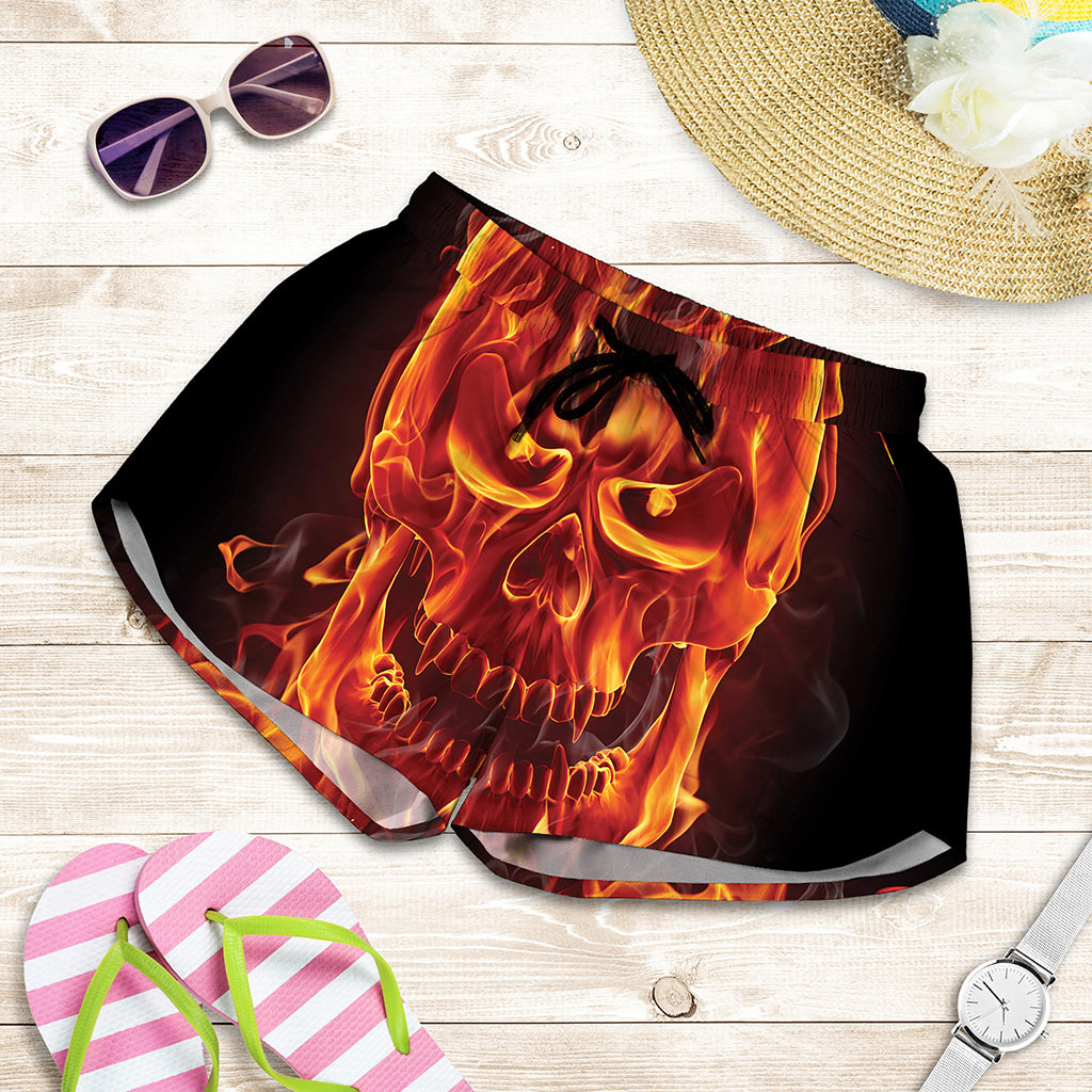 Flaming Evil Skull Print Women's Shorts