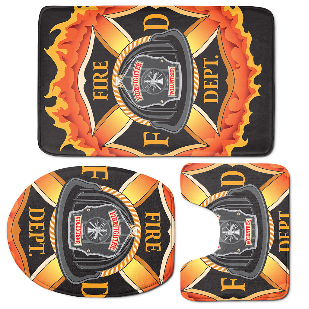 Flaming Firefighter Emblem Print 3 Piece Bath Mat Set