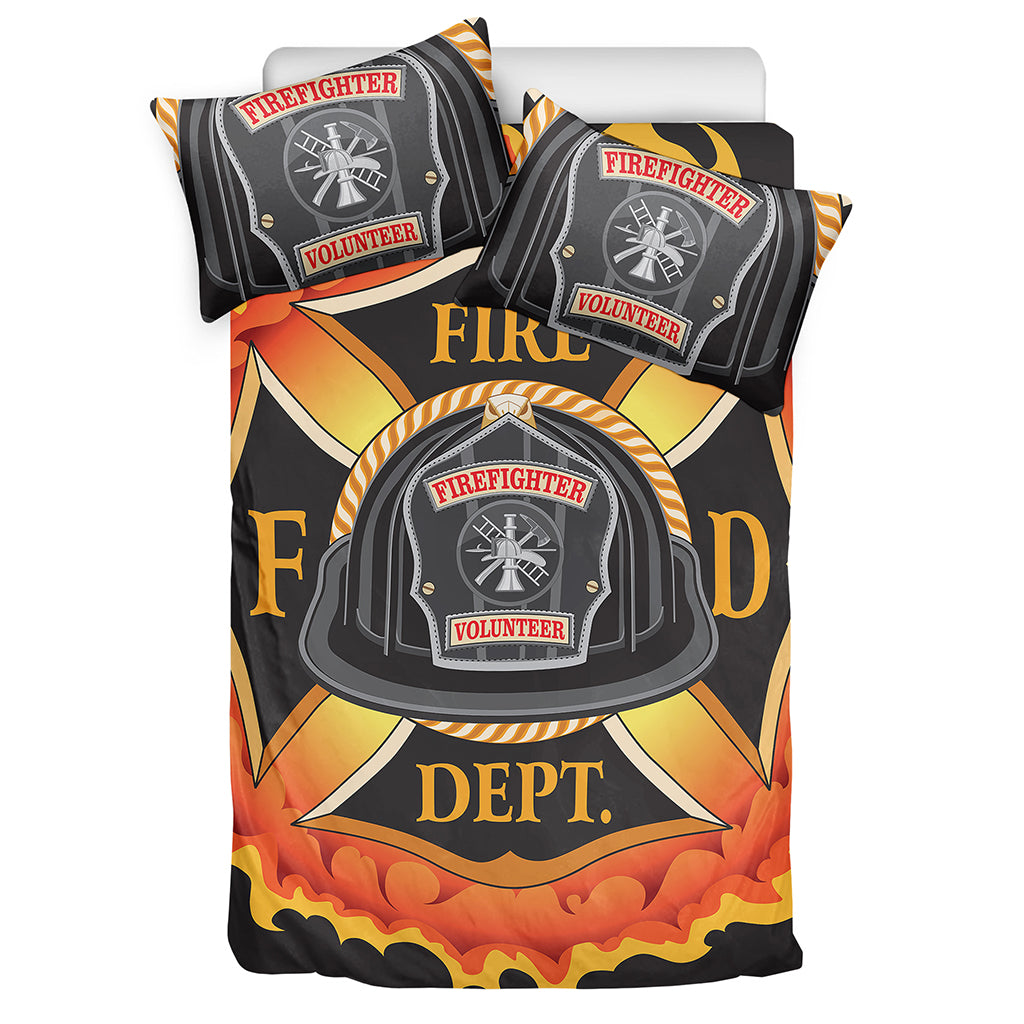Flaming Firefighter Emblem Print Duvet Cover Bedding Set