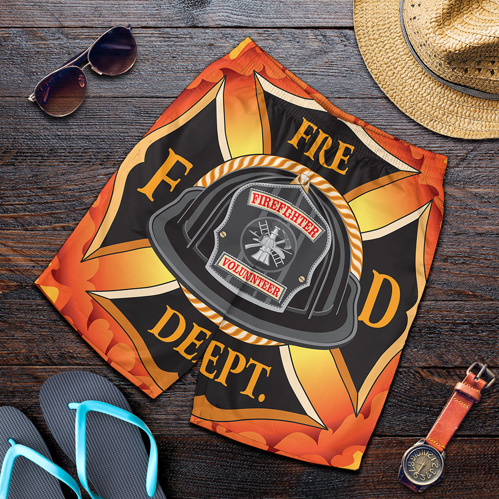 Flaming Firefighter Emblem Print Men's Shorts