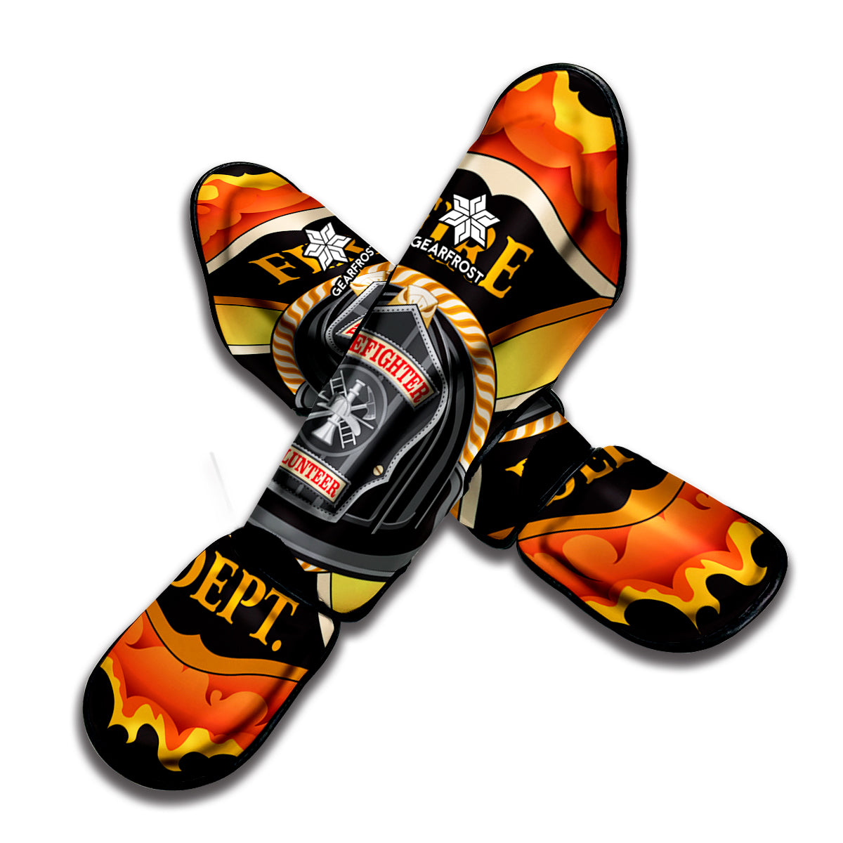 Flaming Firefighter Emblem Print Muay Thai Shin Guard
