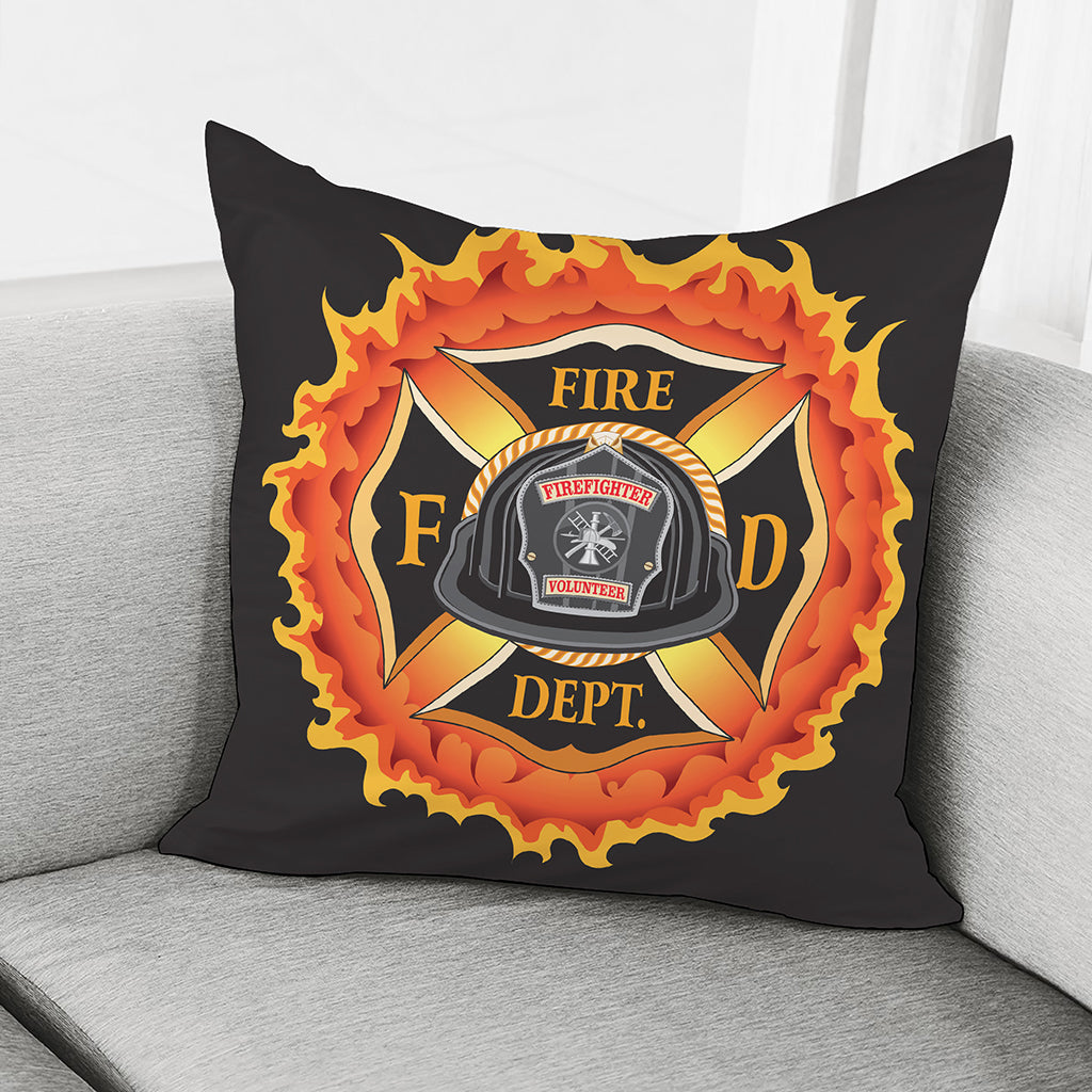 Flaming Firefighter Emblem Print Pillow Cover