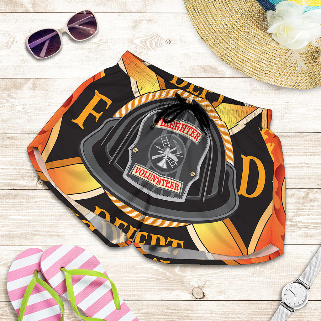 Flaming Firefighter Emblem Print Women's Shorts