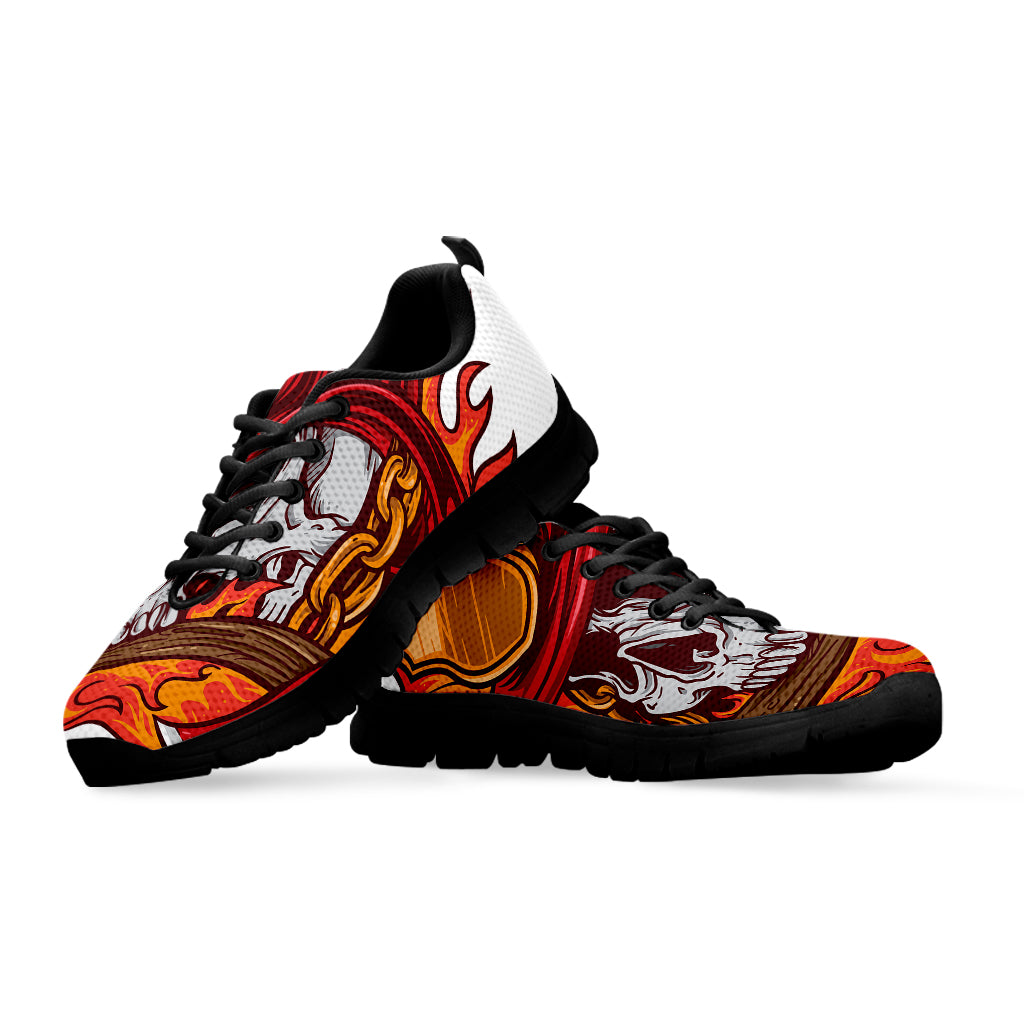 Flaming Firefighter Skull Print Black Sneakers