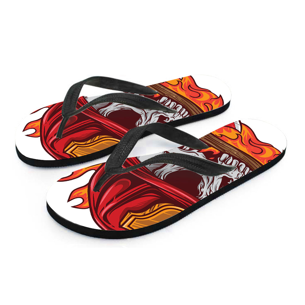 Flaming Firefighter Skull Print Flip Flops