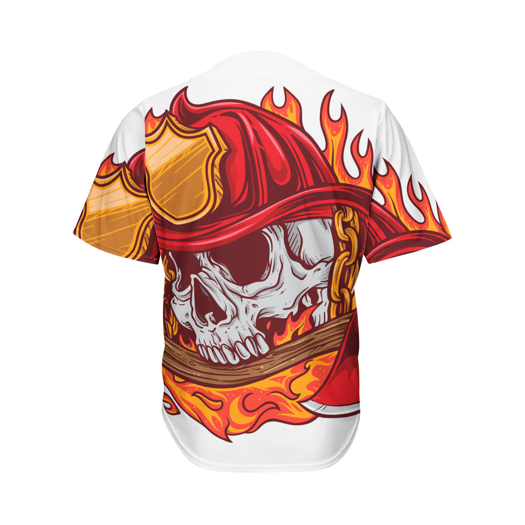 Flaming Firefighter Skull Print Men's Baseball Jersey