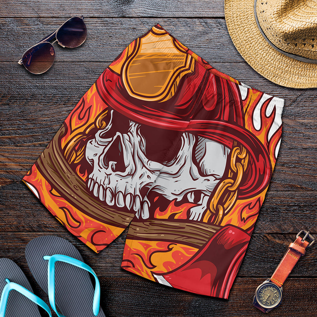 Flaming Firefighter Skull Print Men's Shorts