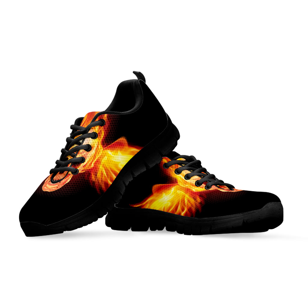 Flaming Skull With Fire Wings Print Black Sneakers
